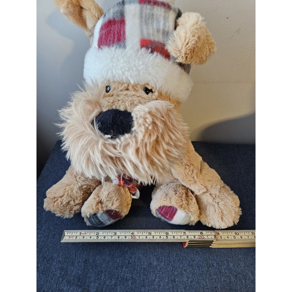 Gentle Treasures Terrier Dog Plush Weighted Brown Sitting Plaid Hat Scarf Feet‎ - Picture 8 of 8